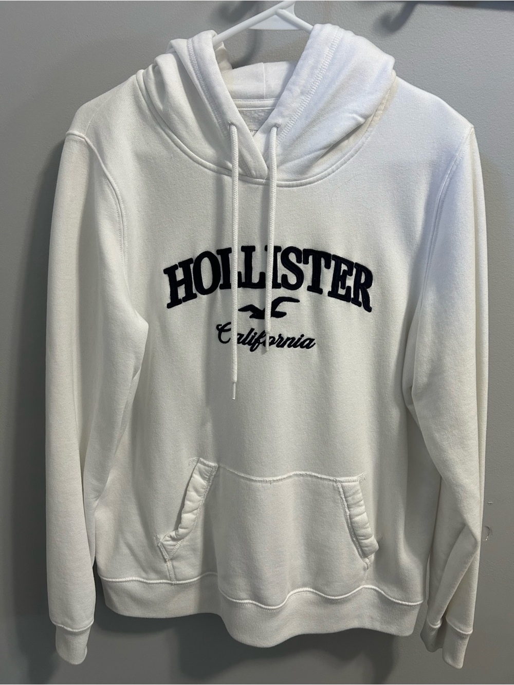 Hollister White Hoodie with Black Logo